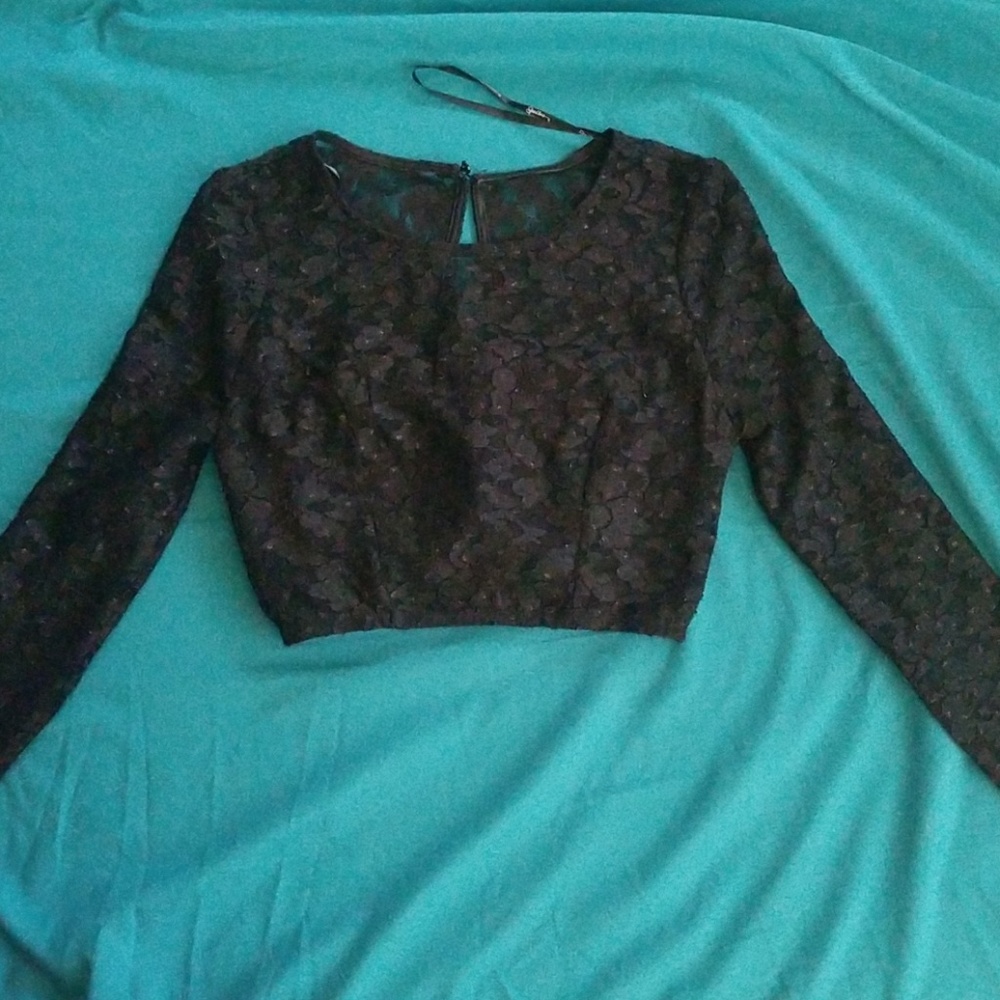 Black Lace Long Sleeves Crop Top